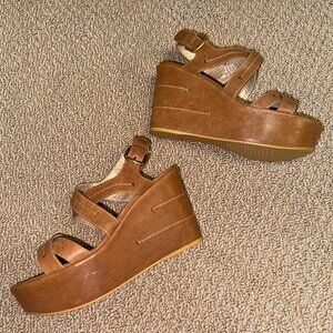 Stuart Weitzman Tan Wedge Sandals